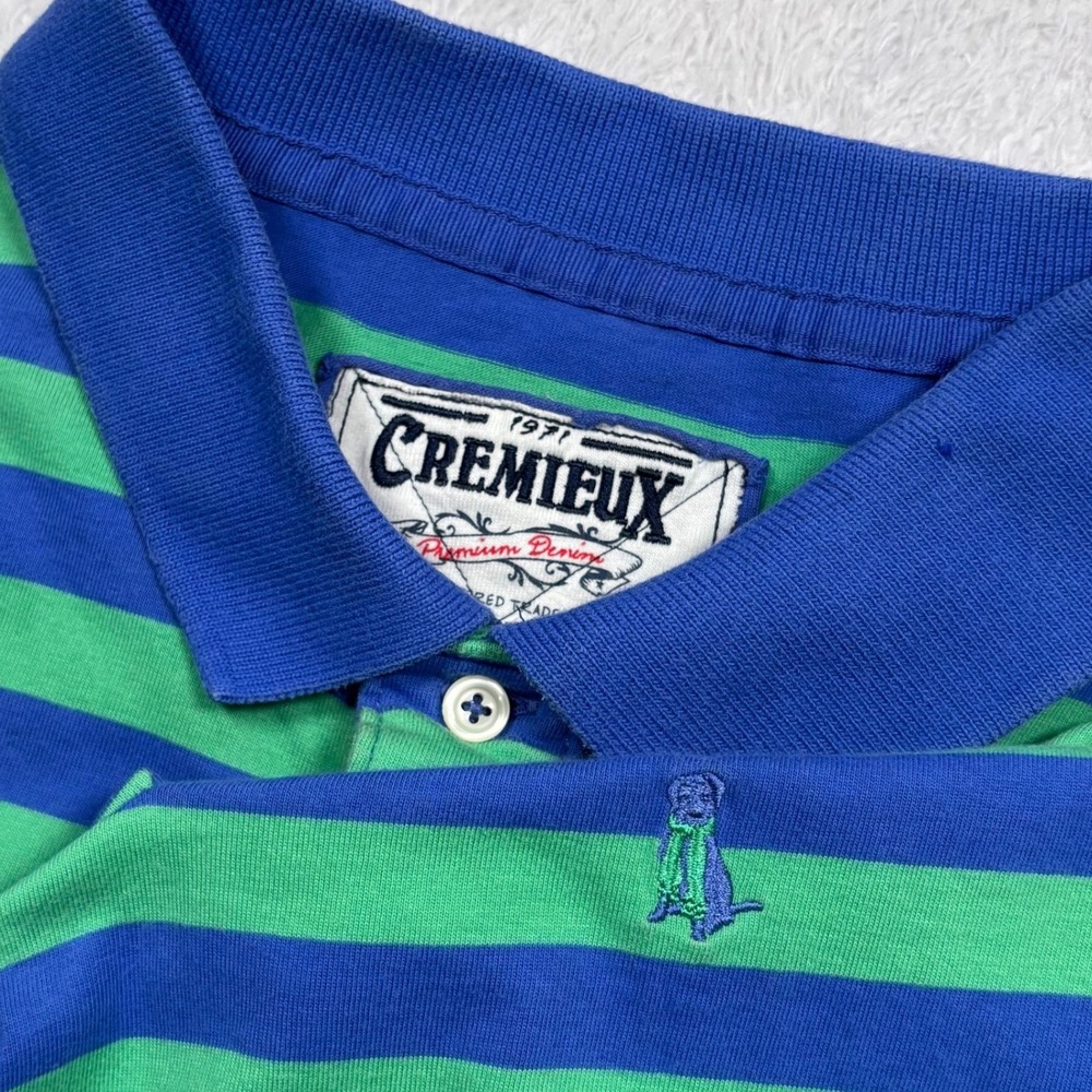 Y2K Cremieux Polo Shirt Men XL Blue Green Striped Short Sleeve Dog Logo